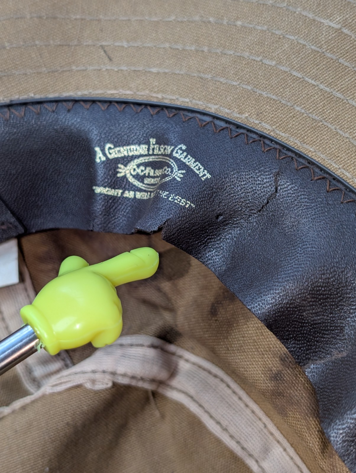 Vintage Filson Tin Cloth Packer Hat XL Tan Canvas Leather Band Seattle USA