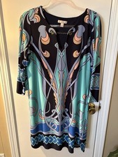 Dress Barn Women’s Midi Dress Navy Blue And Aqua Beautiful Pattern
