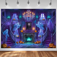 Halloween Spooky Medieval Castle Backdrop Purple, 7X5Ft 82"X60" 