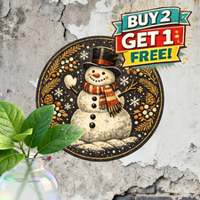 Rustic Winter Welcome Snowman Christmas Holiday Round Metal Tin Sign 8x8 Inch