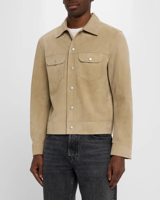 Mens Beige Leather Trucker Jacket Pure Suede Custom Made Size S M L XL 2XL 3XL