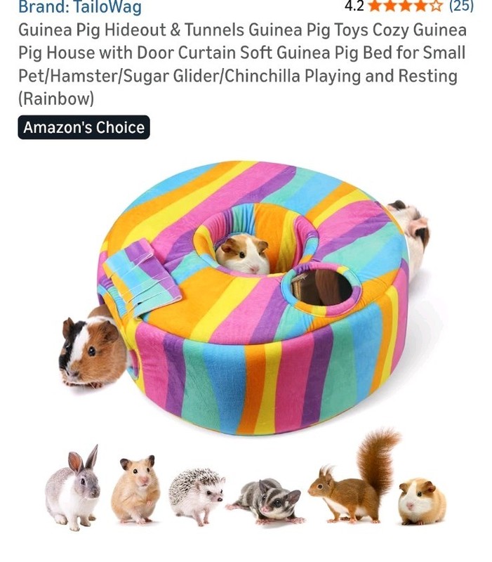 TailoWag Rainbow Donut Plush Bed for Guinea Pig, Hamster, Chinchilla, 18x6.5in