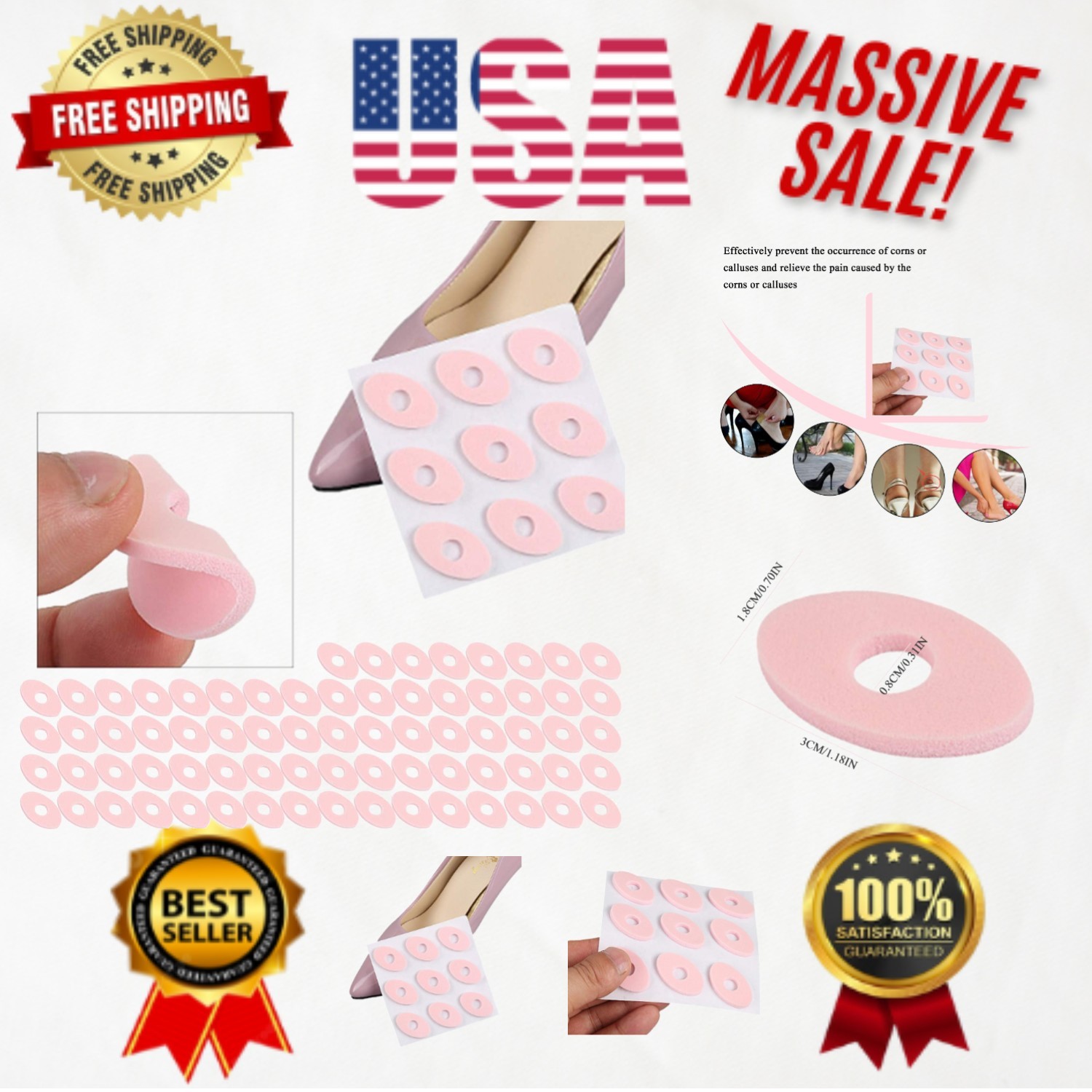 Corn Pads for Men and Women - 72 Pc Waterproof Foot Cushions for Sports and Work