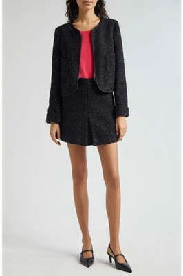 Cynthia Rowley Tweed Blazer Jacket Size Small Black Open Front Long Sleeve Pocke