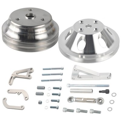 1&2 Groove Pulley &Power Steering &Alternator Bracket Kit For SBC Chevy 350 LWP