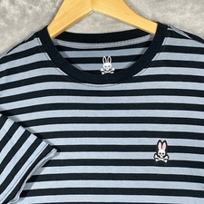 Psycho Bunny Mens Striped Pima Cotton T-Shirt Black Blue Size 5 Medium
