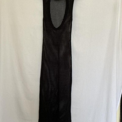 See-through Mesh Crochet Dress Black Maxi Side LSlits Super Soft