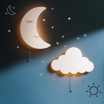 2 Pack Cloud & Moon Lights - Floating Cloud & Moon Wall Lamps for Nursery | Cute
