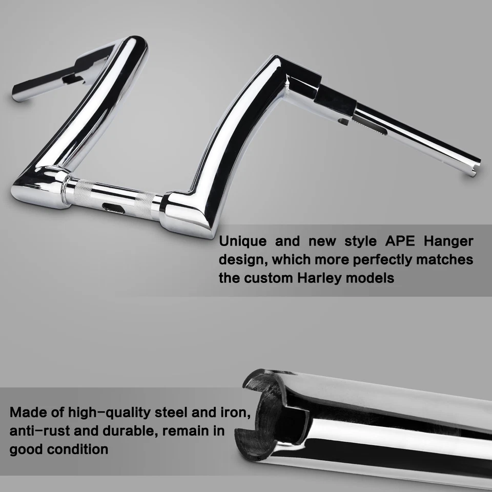 Chrome 12'' Rise 2" Ape Hanger Handlebar For Harley Touring Fatboy Softail Dyna Foto 4 de 4