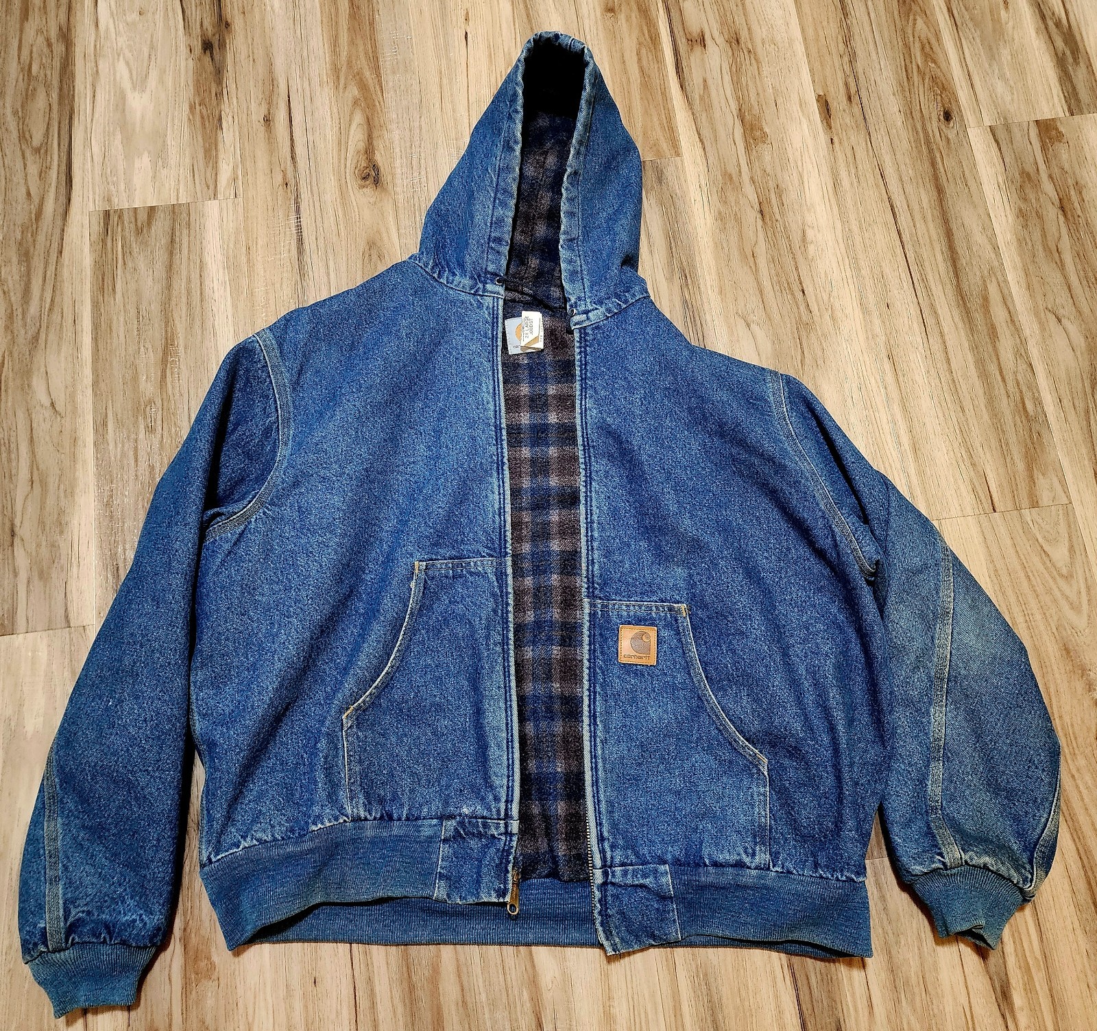 Carhartt ASAP J08 DST Denim Flannel/Blanket Lined Hooded Jacket Mens Size 2XL