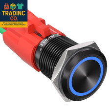 16Mm Latching Push Button Switch 12V DC on off Black Shell with LED Angel Eye He