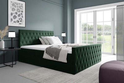 Boxspringbett Schlafzimmerbett ASHER 180x200cm in Stoff Fresh Flaschengrün