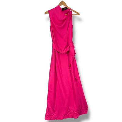 sachin and babi light blue dress BGL Hot Pink Fuchsia Draped Neckline Belted Midi Dress Size XS