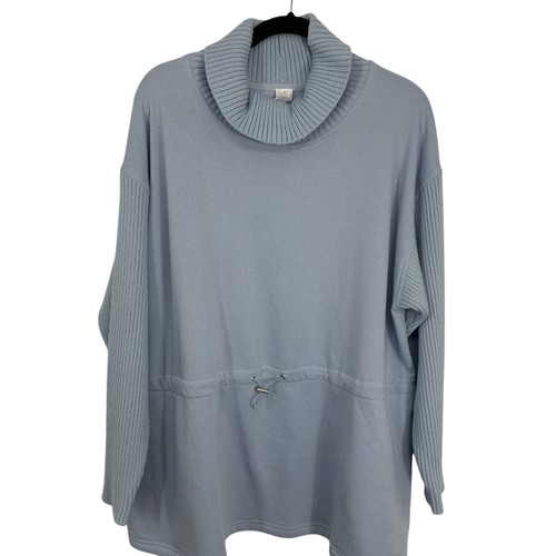 LIVI Cowlneck Fleece Ribbed Knit PulloverPlus size 18/20 Light Blue Tie Waist - Picture 3 of 9