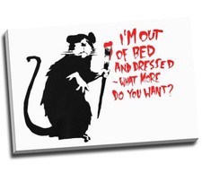 Banksy Rat Graffiti I'm Out of Bed Canvas Print Wall Art 30x20" A1