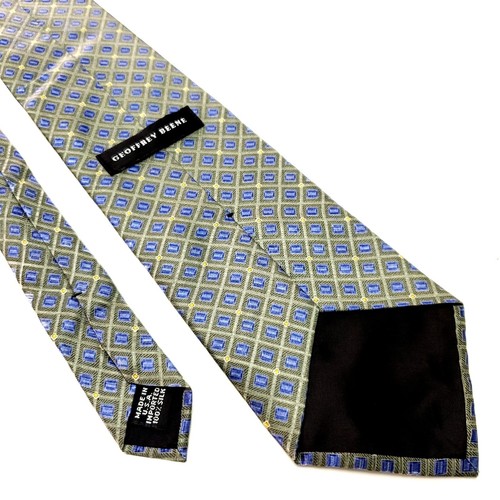 Geoffrey Beene Silk Green Blue Geometric Wide USA - Picture 3 of 6