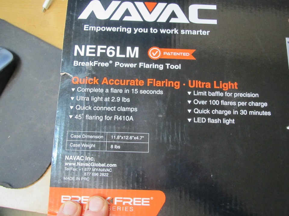 NAVAC NEF6LM Cordless Power Flaring Tool, Liion Battery, BreakFree
