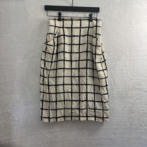 Vtg Julie Francis Silk Pencil Skirt Womans 12 Check Beige Zip Pockets