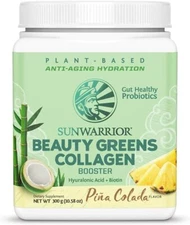 Sunwarrior Plant-Based Beauty Greens Powder Organic Pina Colada, 10.6oz