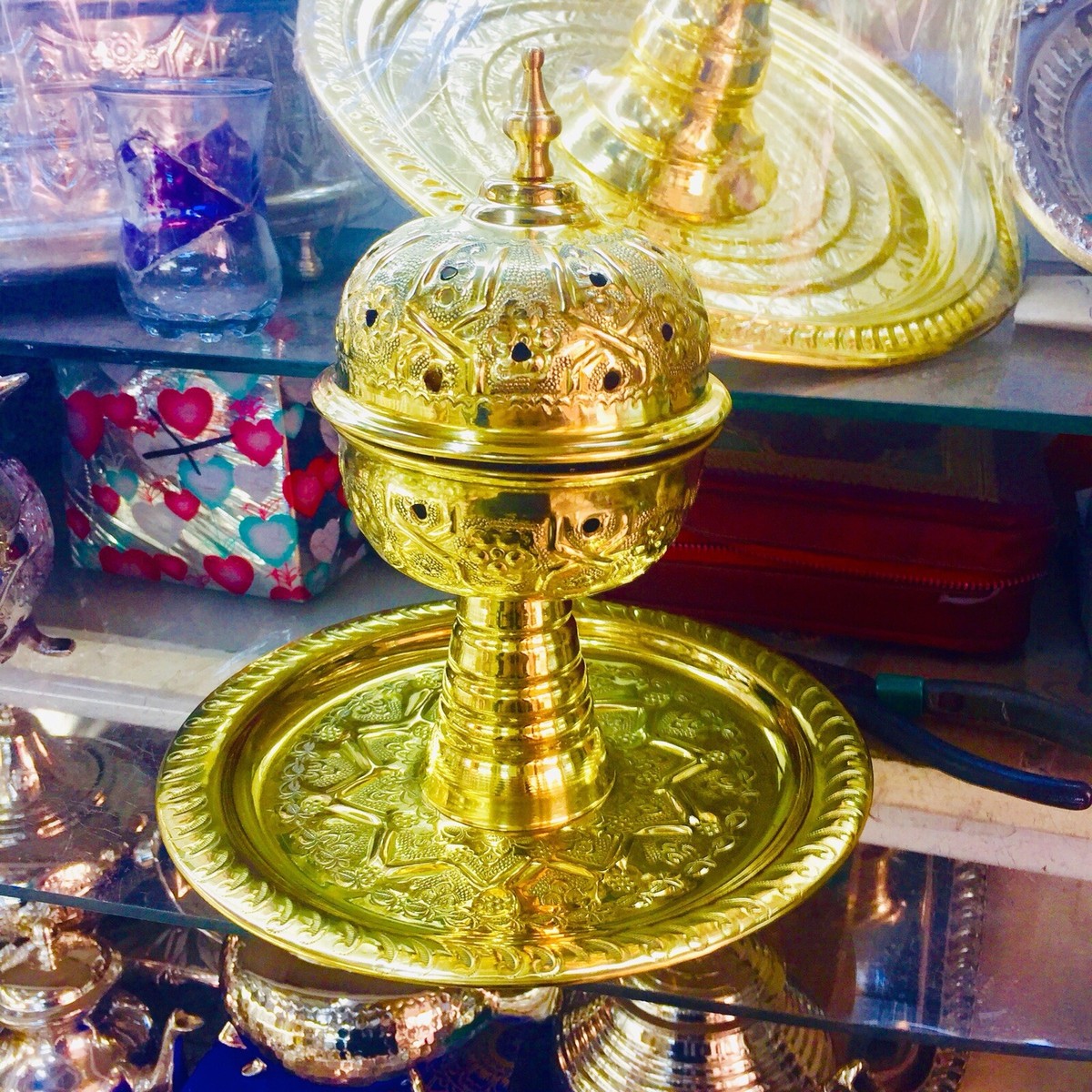 Moroccan Handmade Engraved Brass Incense Burner, Luxury Home Decor