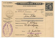 Chile 1911 Paquete Correo 100c Valparaíso a EL ARRAYAN Colón Peso Tipo Bronce