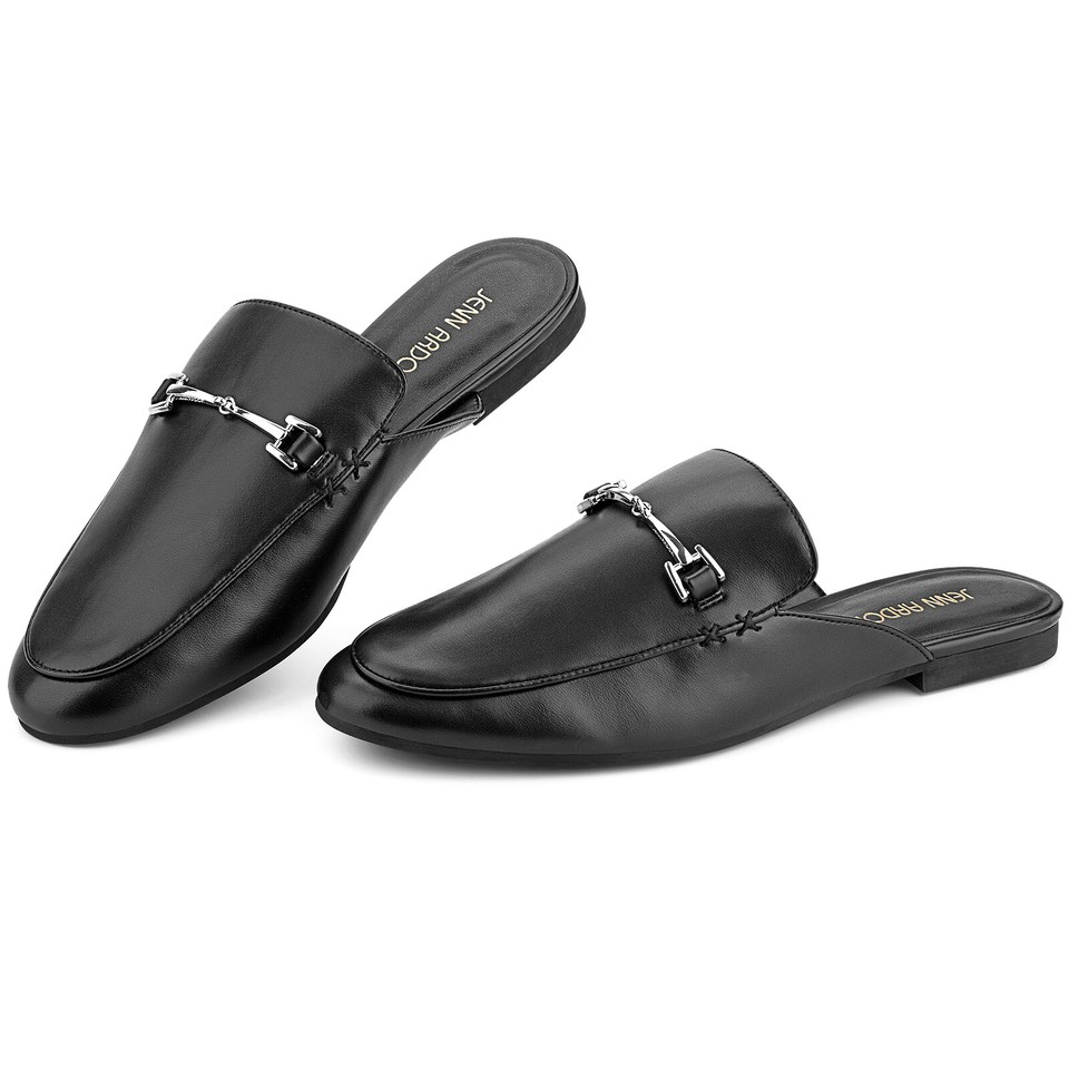 Women's Mules Flats Shoes Slipon Loafers Pointed Toe Leather Backless