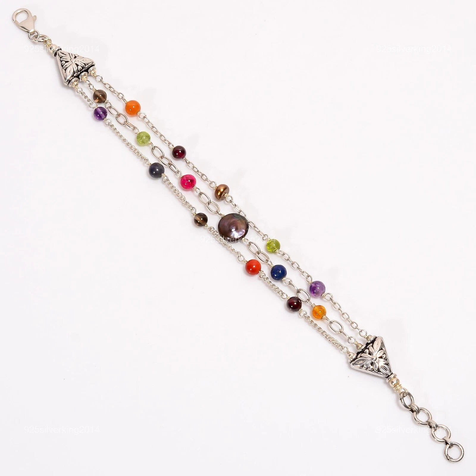 VALENTINO Bracciale perle naturali gemme gioielli argento sterling 925 perline per ragazze