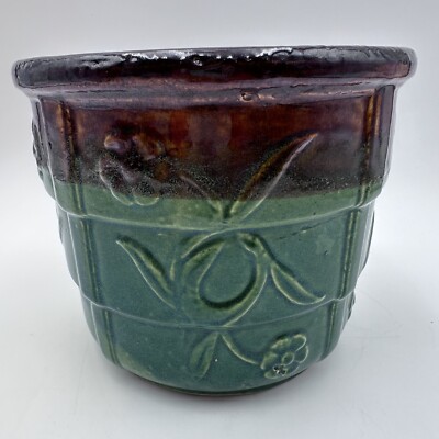MCM Robinson Ransbottom Pottery Co Glazed Daisy Green Brown Jardiniere 1920s