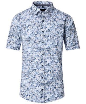 Casa Moda Comfort Fit Kurzarmhemd blau weiss Floralprint Gr. M bis 8XL