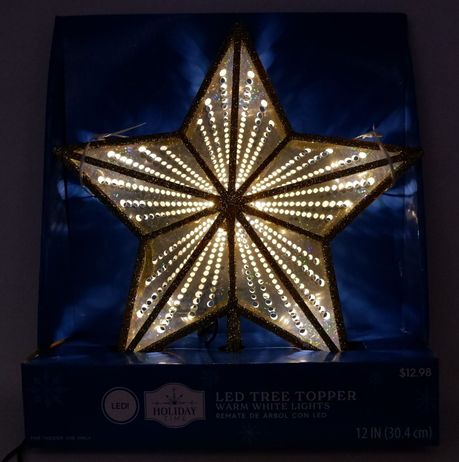 HOLIDAY TIME 17-420GL GOLD LED TREE TOPPER WARM WHITE LIGHTS 12