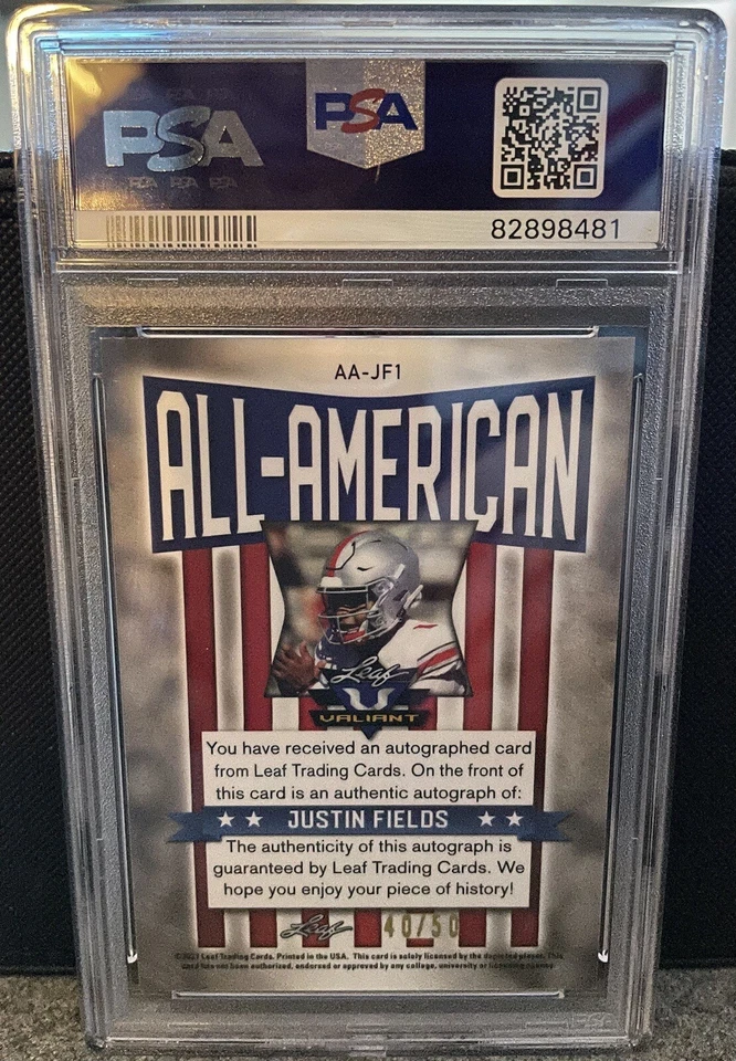 2021 Leaf Valiant Justin Fields Orange All-American Autograph Auto /50 PSA 10 - Image 2 of 2