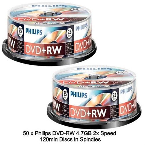 50 x Philips DVD+RW 4.7GB 120Min Rewritable 4x Speed 25s Blank Discs Spindle Tub - Picture 8 of 9
