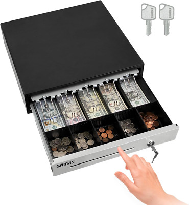 Sam4S 16'' Heavy Duty Black Manual Push Open Cash Drawer with 5Bill/5Coin Stainle