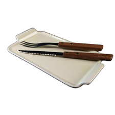 WÄCHTERSBACH Keramik Platte Schale gelb pastell 50er 60er Besteck Holz