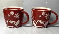 2 Starbucks Tea Coffee Cups Mug Penguin Tree 2007 Snow Winter Christmas Holiday