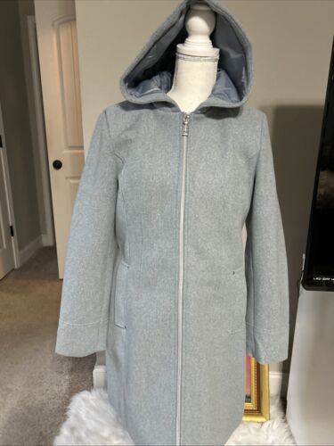 Trending Vince Camuto hooded faux wool women zip Jacket Mid length Blue Medium - Picture 7 of 9