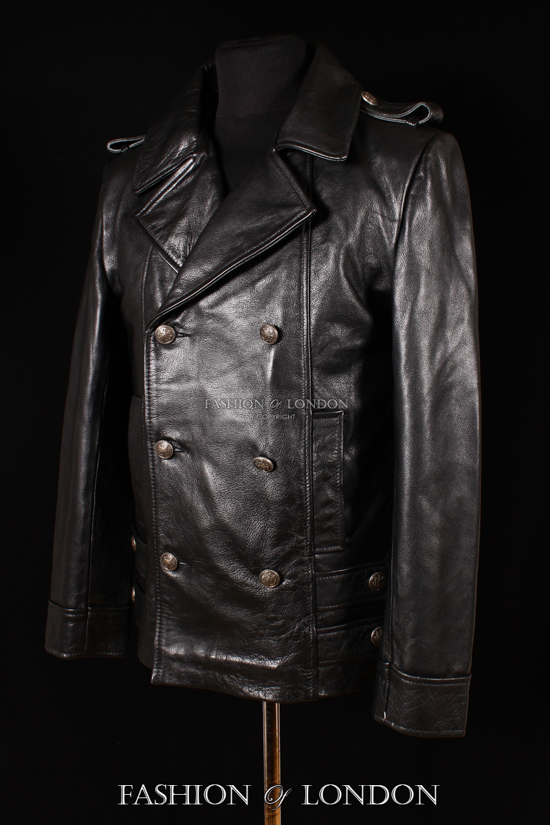 Chaqueta Para Hombre SAILOR GERMAN Negra ANILINA Cuero de Vaca Kriegsmarine Cuero Guisante Abrigo