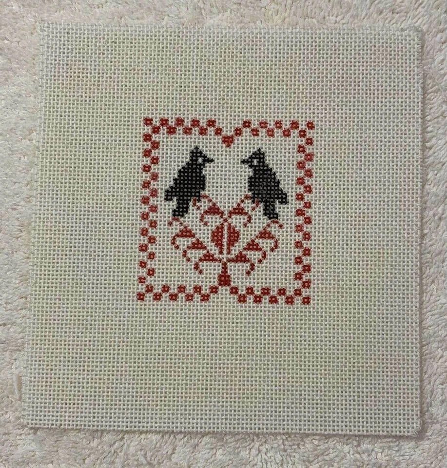 Unbranded Hand Painted Needlepoint Canvas Two Blackbirds on a Tree Amish Design - Image 2 of 4