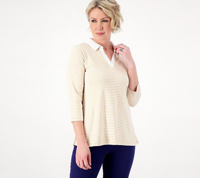 Isaac Mizrahi Live! Essentials Pima Cotton Yarn Dye Top Women's Plus Sz 3X Tan