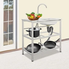 Stainless Steel Utility Kitchen Sink Freestand Outdoor Rectangle Sink w/ Faucet