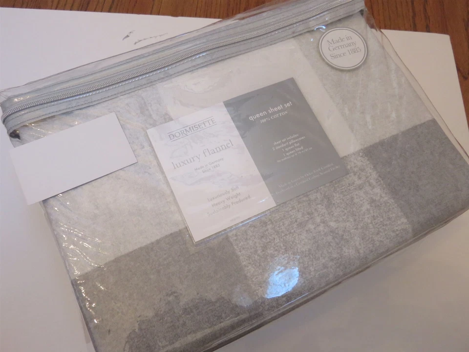 Juego de sábanas Dormisette de lujo de franela de algodón alemán 4P Queen gris a cuadros Foto 2 de 4