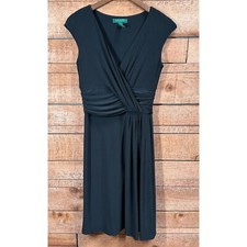 Lauren Ralph Lauren Dress Womens Cap Sleeve Faux Wrap V-Neck Lined Black 4