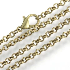 Antique Brass Bronze 30" 75cm Long Round 3mm Rolo Link Chain Necklace