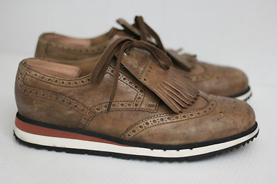 Prada Men\'s Platform Kiltie Wingtip Derby Sneaker, Tan Brown, Size 7.5 PRADA Man Shoes Tan Brown Wingtip Kiltie Derby Platform Lace  main image 2
