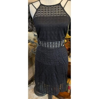 #ad Express Black Cutout Lace Bodycon Lined Knee Length Party Dress Womens size 8 $20.00