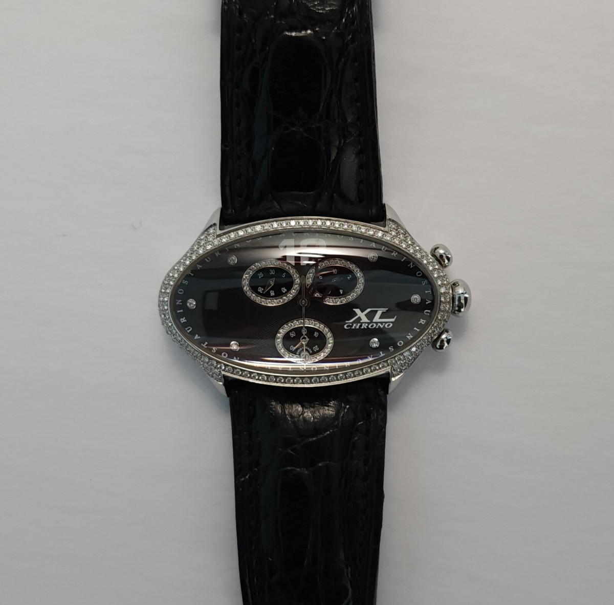 Staurino Fratelli CHRONO XL 2ct Diamond Watch Black Crocodile
