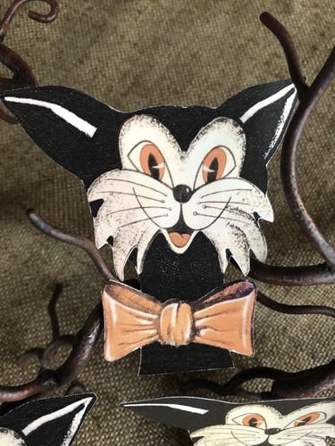 U Pick Vintage Inspired Cat Whiskers Bow Birthday Halloween Cardstock Decoration - Picture 6 of 22