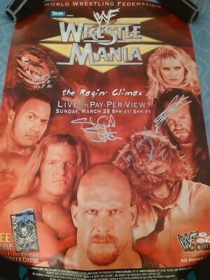 WWF/WWE RARE Original WrestleMania XV poster signed Stone, Cold