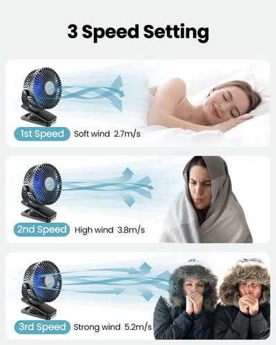 Portable Clip on Fan Battery Operated, Small Powerful 3 Speed Quiet 360° Rota... - Picture 10 of 12