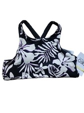 Athleta Girl Reversible High Neck Bikini Top Girls 16 XXL Black Leaf Print NWT